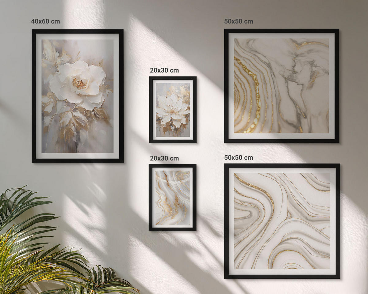 BILDER SET 5er Set - 50x50 cm & 20x30 cm & 40x60 cm Schwarzer Rahmen - Subtile abstrakte Muster - Schwarz, Kunststoff (40/60cm) - TULUP