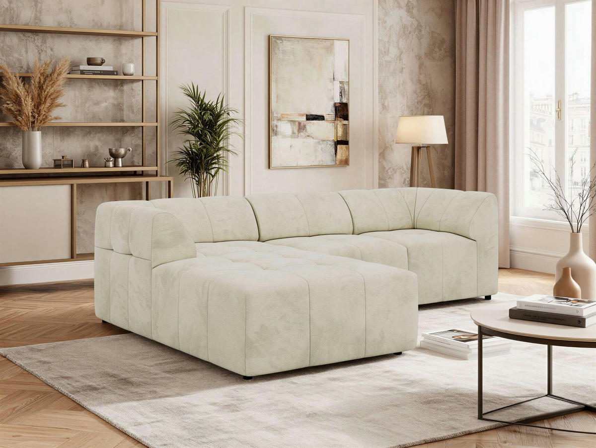 ECKSOFA VORITA L 3M - Beige Velvet - Links Seite - Beige/Schwarz, Kunststoff/Textil (267/176cm) - MKS