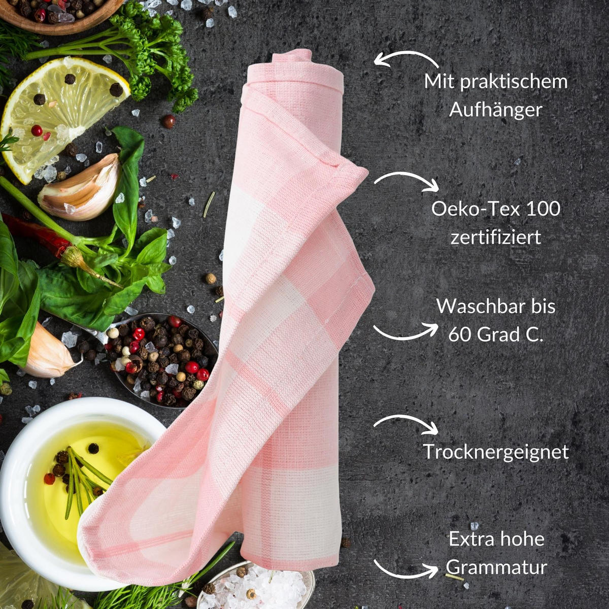 GESCHIRRTÜCHER 50x70 cm im 12er Set aus 100% Baumwolle, Küchentücher Rosa - Rosa, Textil (50/70cm) - Carpe Sonno