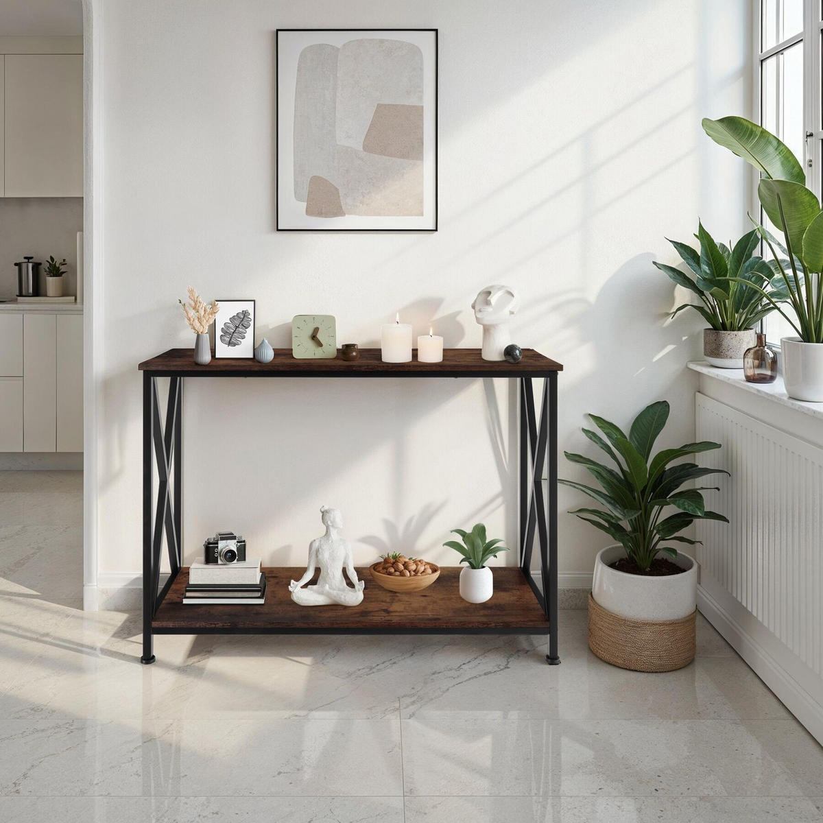 KONSOLENTISCH Tacoma,100 x 35 x 80,5 cm,Industrial Holz dunkel, rustikal - Rostfarben, Holzwerkstoff (100/35/80.5cm) - tectake