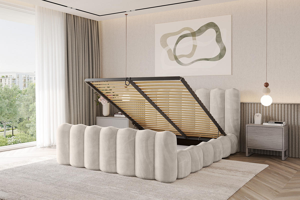 POLSTERBETT mit Bettkasten, Fußteil und Lattenrost, Bett mit Matratze H3/H4 - SORA-Z 120x200 Beige - Beige, Holzwerkstoff/Textil (120/200cm) - ALTDECOR