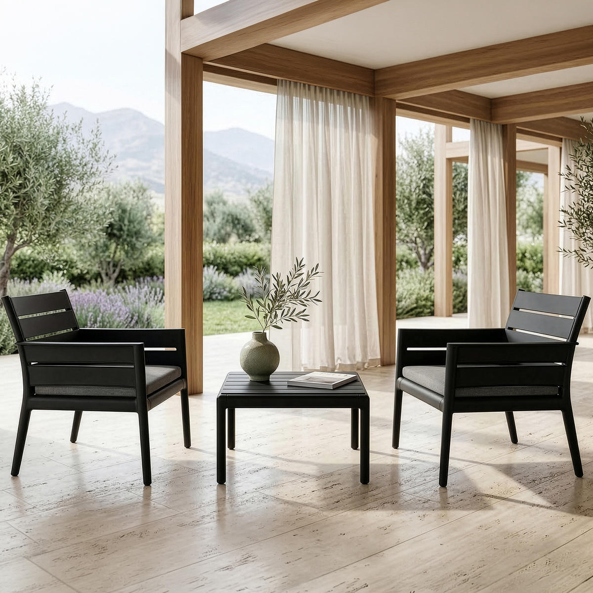 GARTENMÖBEL-SET MITTU 3-tlg, Anthrazit/Grau - Anthrazit/Grau, Kunststoff - KONSIMO®