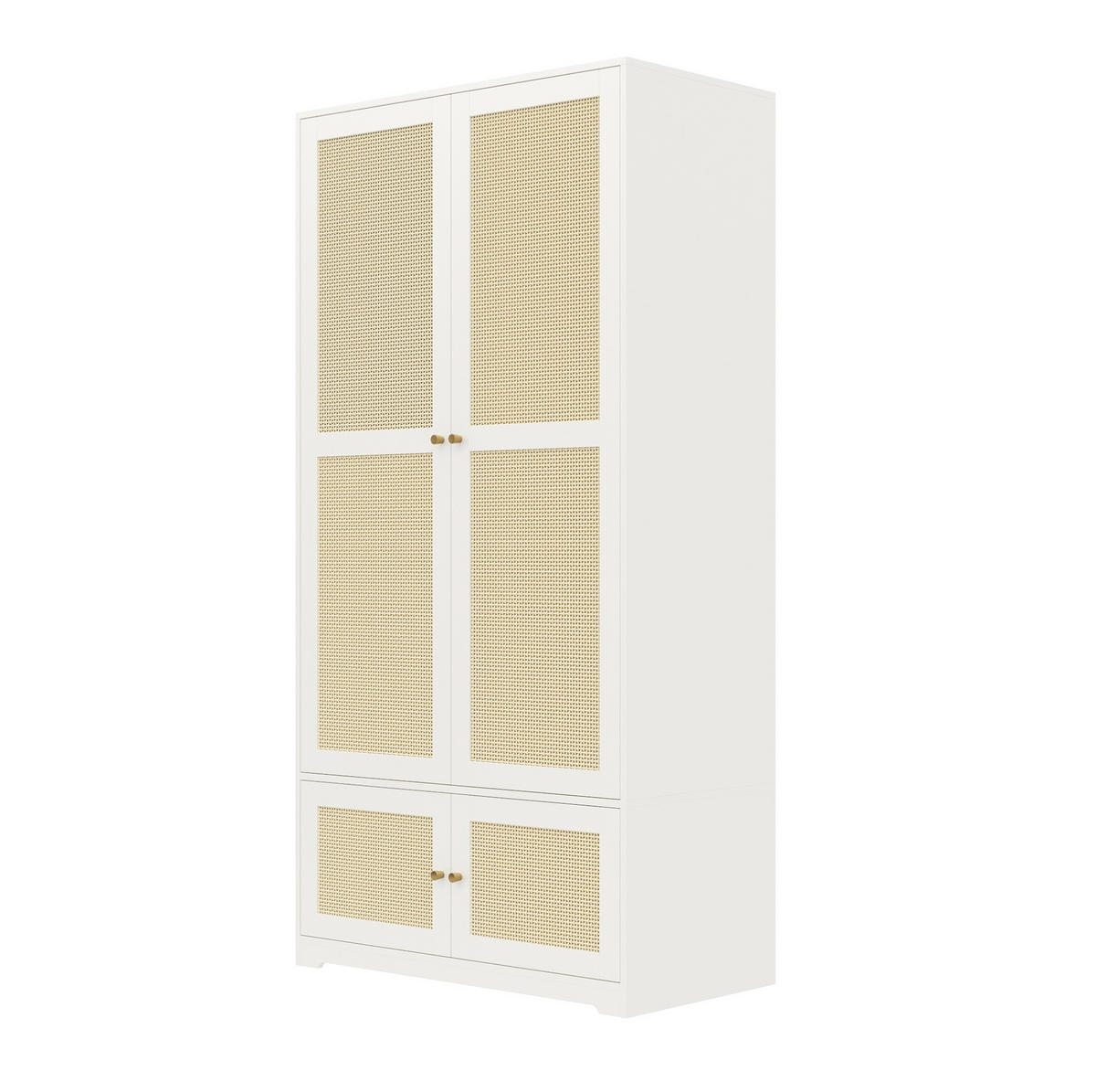 ŠATNÍK 48/90/180 cm biely z MDF s ratanovými dverami tyčou na šaty a policami - biela, kompozitné drevo (90/180/48cm) - OKWISH