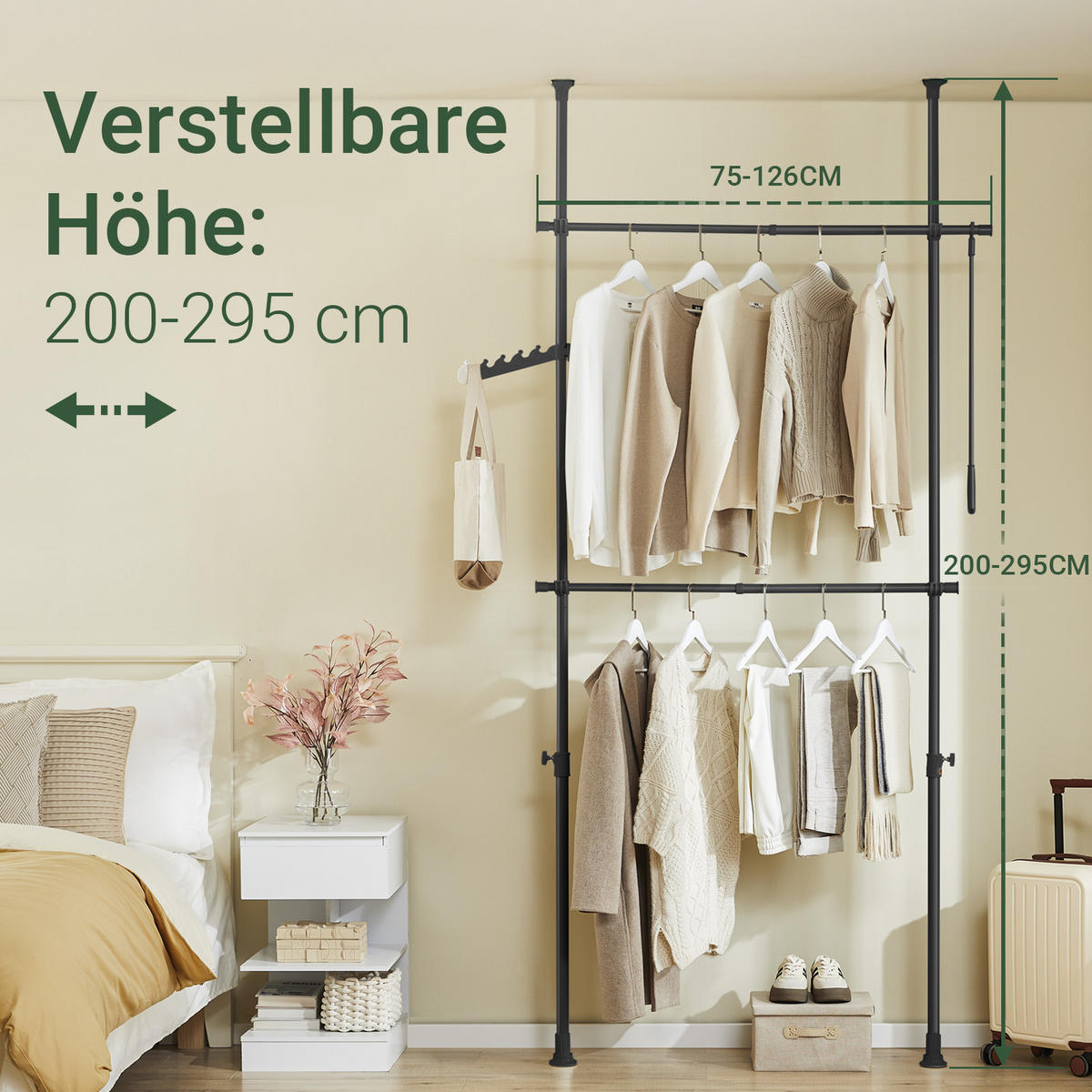 TELESKOP KLEIDERSTÄNDER Schwarz, B(75–126) × H(200–295) cm - Schwarz, Kunststoff (126/295/1cm) - SoBuy