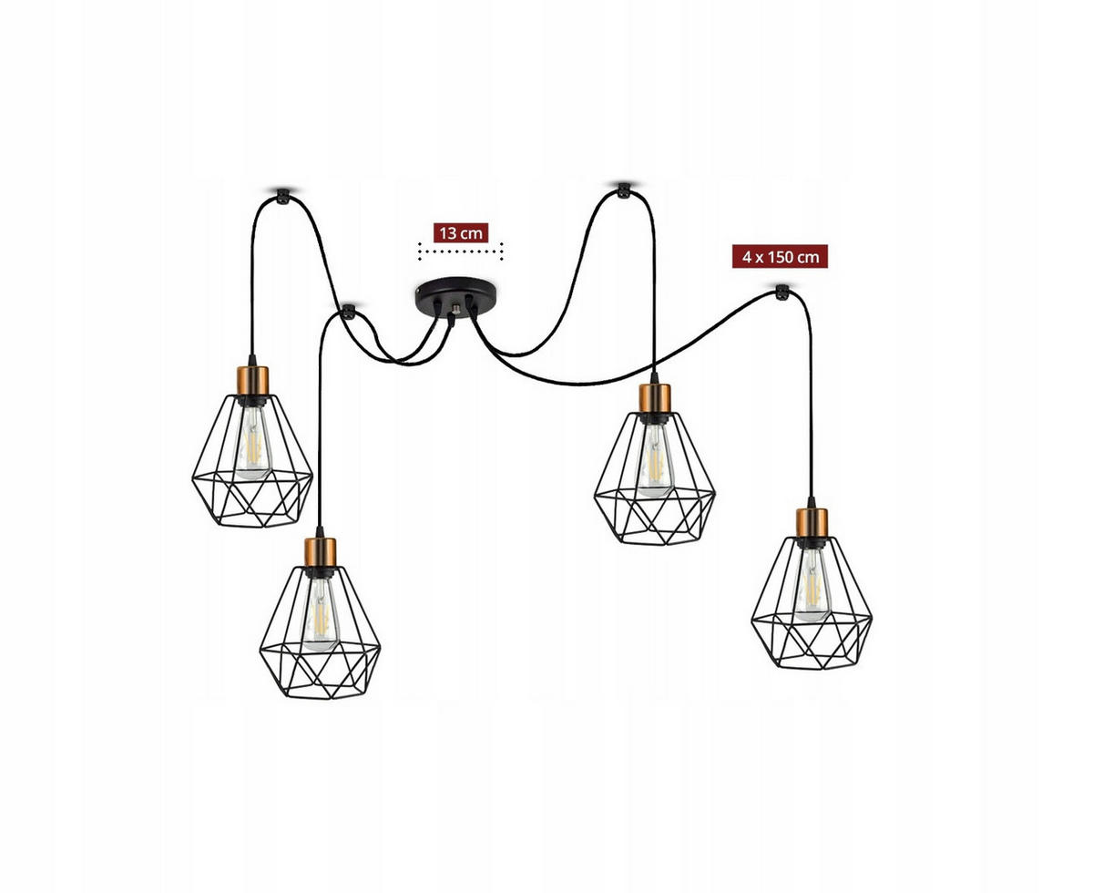 PENDELLEUCHTE EDISON - Goldfarben/Schwarz, Metall (20/20/150cm) - kiki design