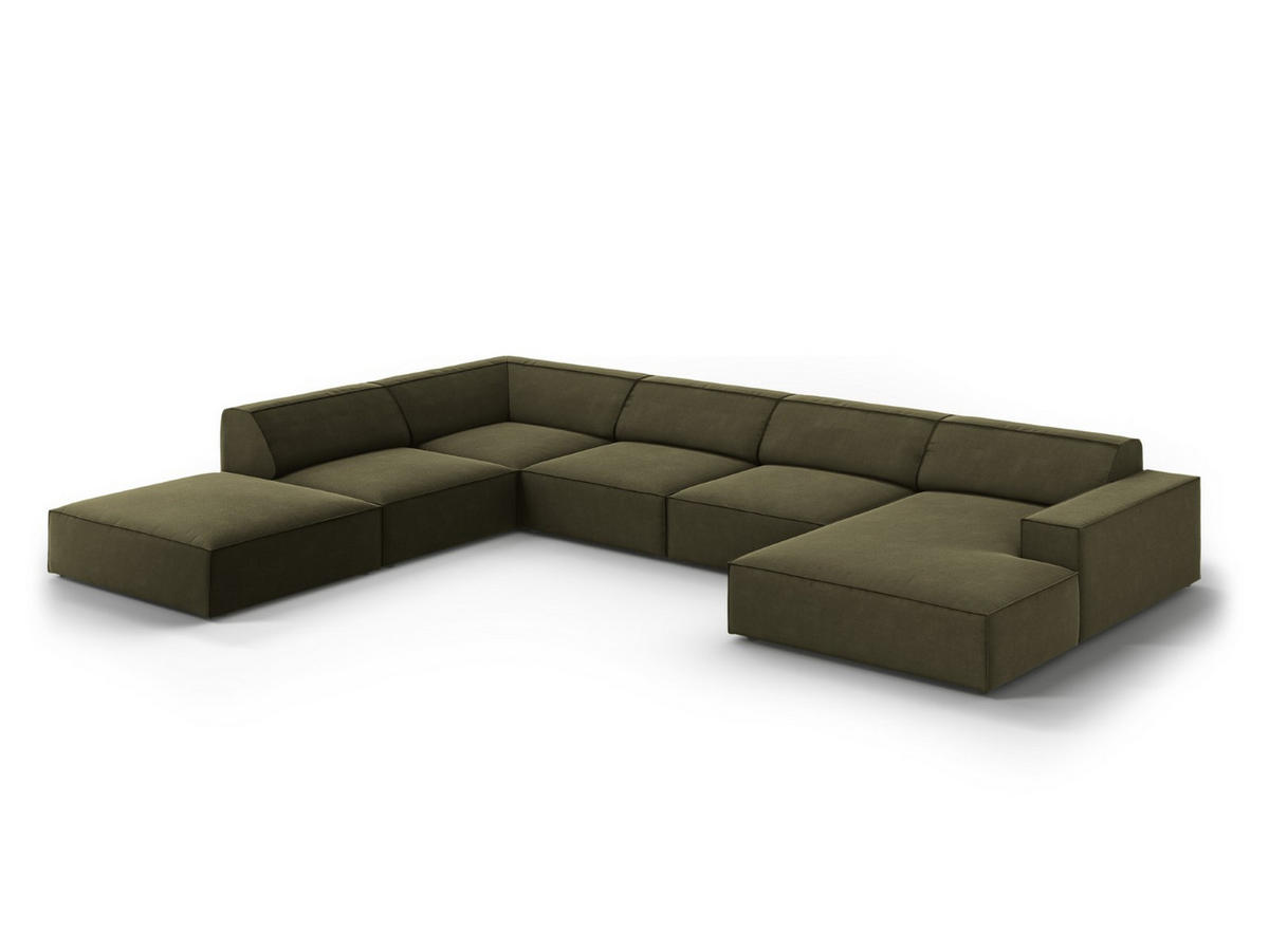 PANORAMASOFA links Jodie aus Samt grün 7 Sitzplätze - Grün, Textil (262/70/364cm) - Micadoni