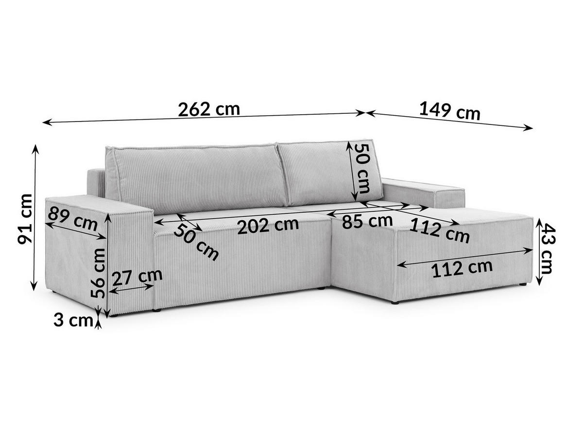 ECKSOFA Rivio mit Schlaffunktion und Bettkasten, Cordstoff Hellgrau - Hellgrau/Schwarz, Holz/Kunststoff (262/149cm) - S-Style