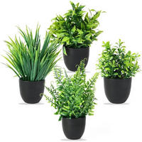 KUNSTPFLANZEN 4-teiliges Set mit Topf 23 cm - Grün, Kunststoff (8cm)