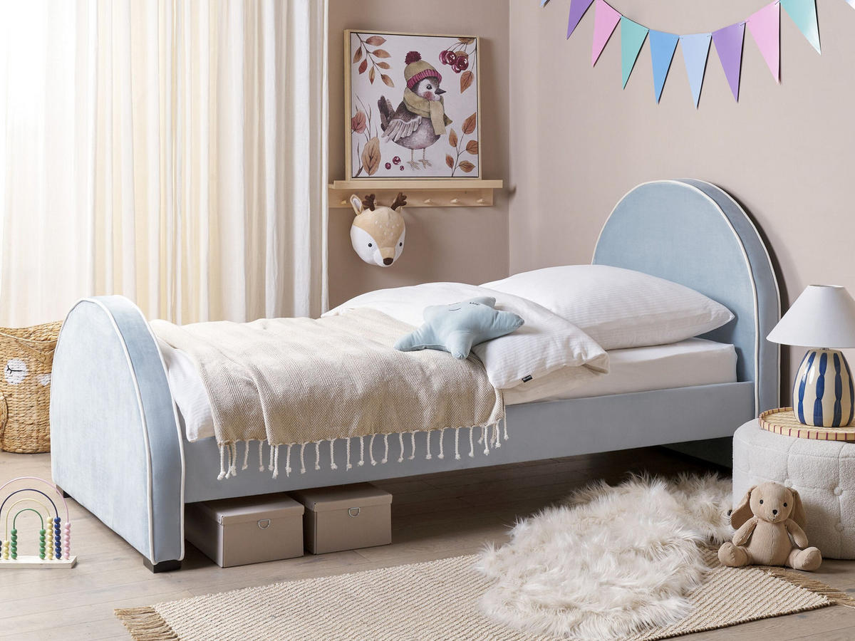KINDERBETT 90x200 cm Blau Nozay - Hellblau, Textil (90/200cm) - Beliani