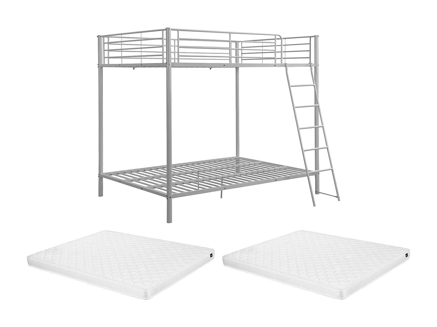 ETAGENBETT + Matratze - 2 x 140 x 190 cm - Silberfarben - GEMINI III - Silberfarben/Weiß, Metall (140/199cm) - Vente-Unique
