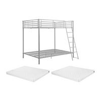 ETAGENBETT + Matratze - 2 x 140 x 190 cm - Silberfarben - GEMINI III - Silberfarben/Weiß, Metall (140/199cm) - Vente-Unique