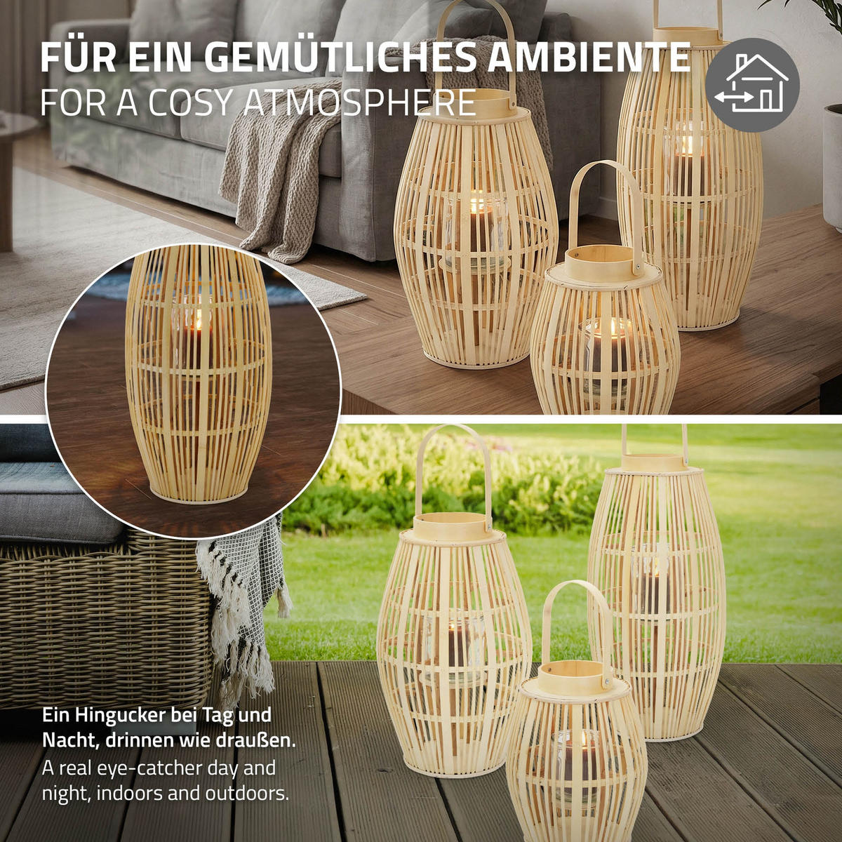 BAMBUSOVÁ LAMPION V: 75 cm, dřevěná barva, styl boho - přírodní, dřevo (30/75/30cm) - ECD-Germany