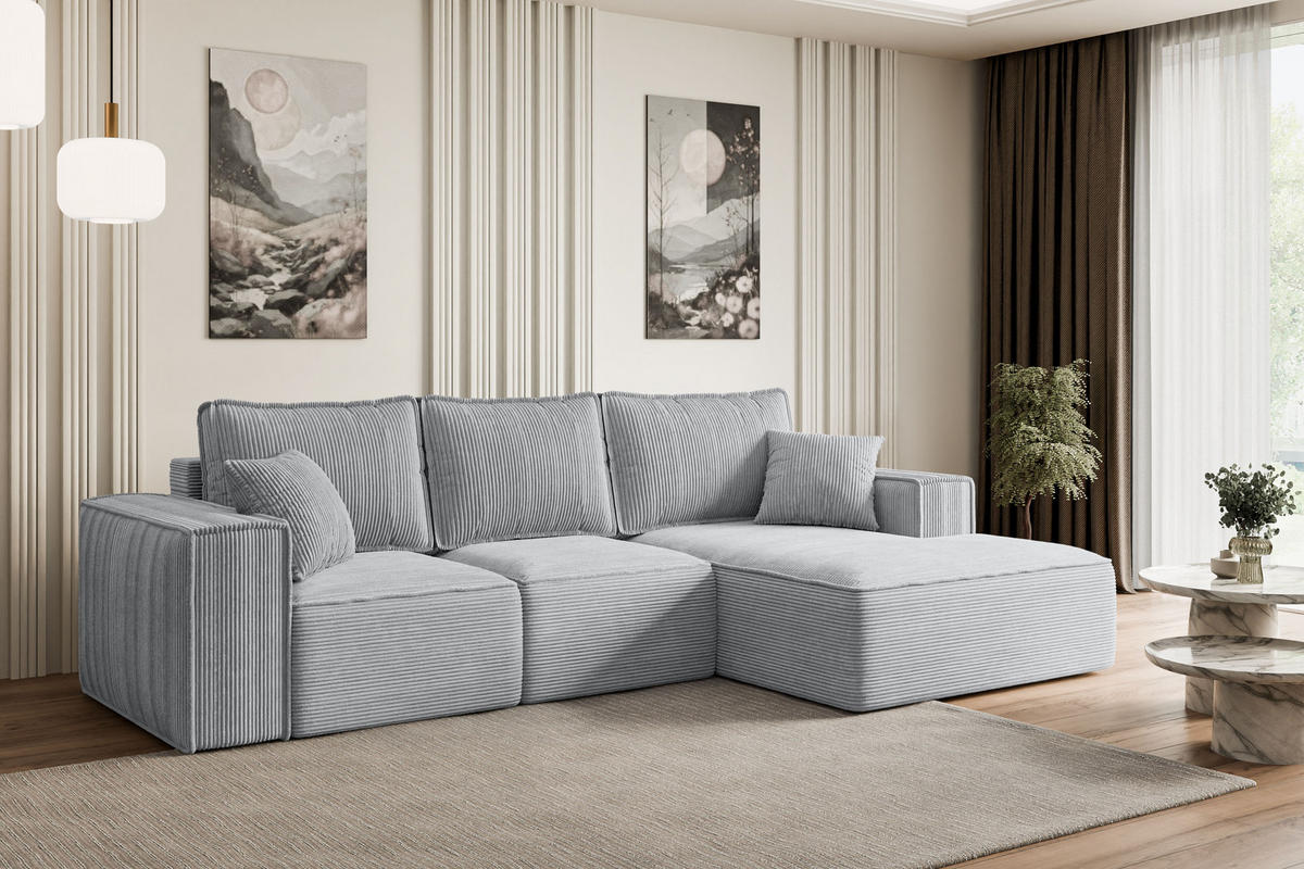 ECKSOFA mit Schlaffunktion und Bettkasten SERRA-L-S - 266x161x87 cm Grau Cord - Schwarz/Grau, Holzwerkstoff/Kunststoff (266/161cm) - ALTDECOR
