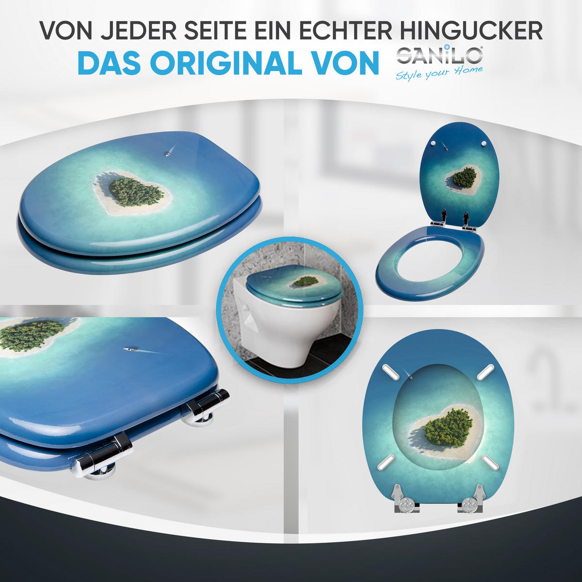 WC-SITZ mit Absenkautomatik Dream Island - Blau, Holzwerkstoff (38/6/47cm) - Sanilo