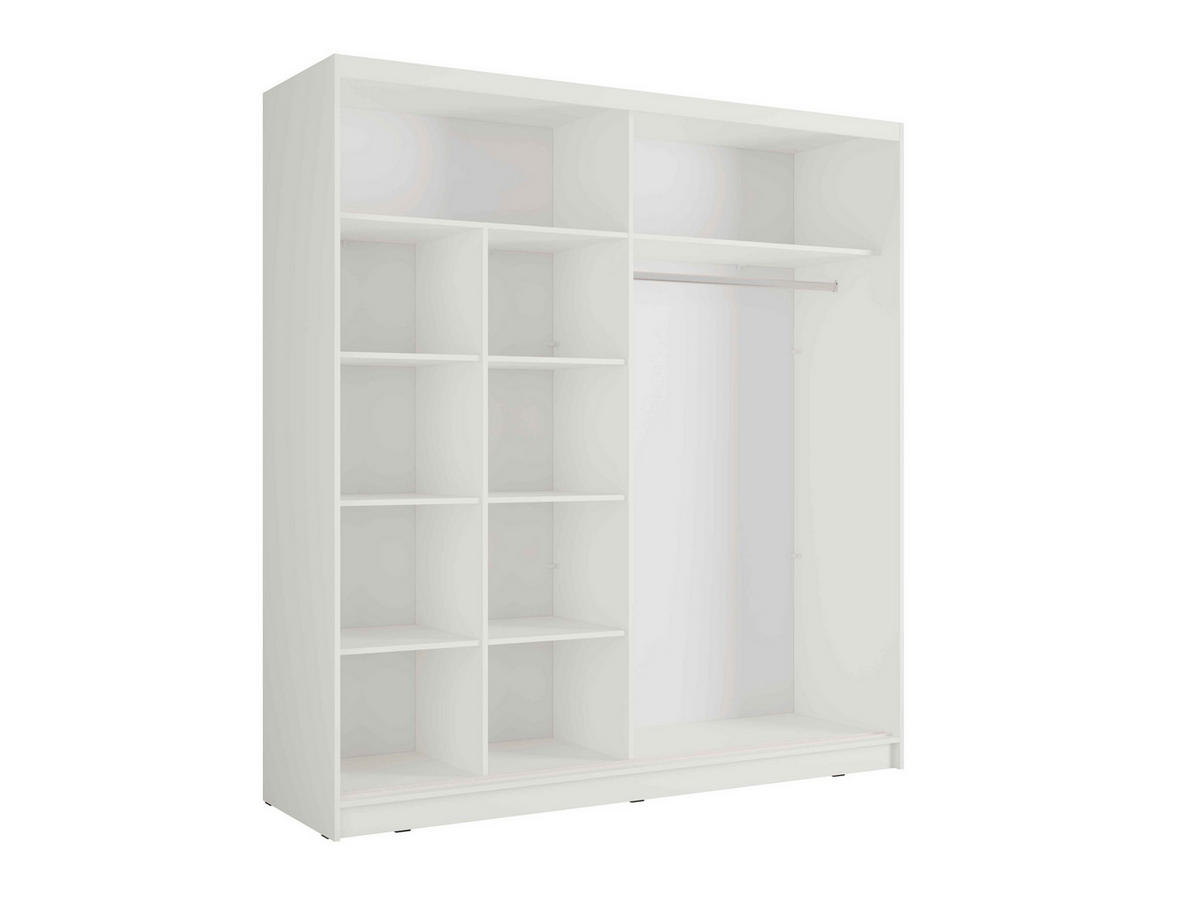 SCHWEBETÜRENSCHRANK VEYDAR 205/215/62cm 2-türig mit Spiegel Weiß - Weiß, Holzwerkstoff (205/215/62cm) - MASSENO