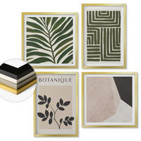 WANDBILDER 4er Set - 50x50 cm & 40x60 cm Goldrahmen - Botanische Boho-Kompositionen - Goldfarben, Kunststoff (50/50cm) - ArtPrintCave
