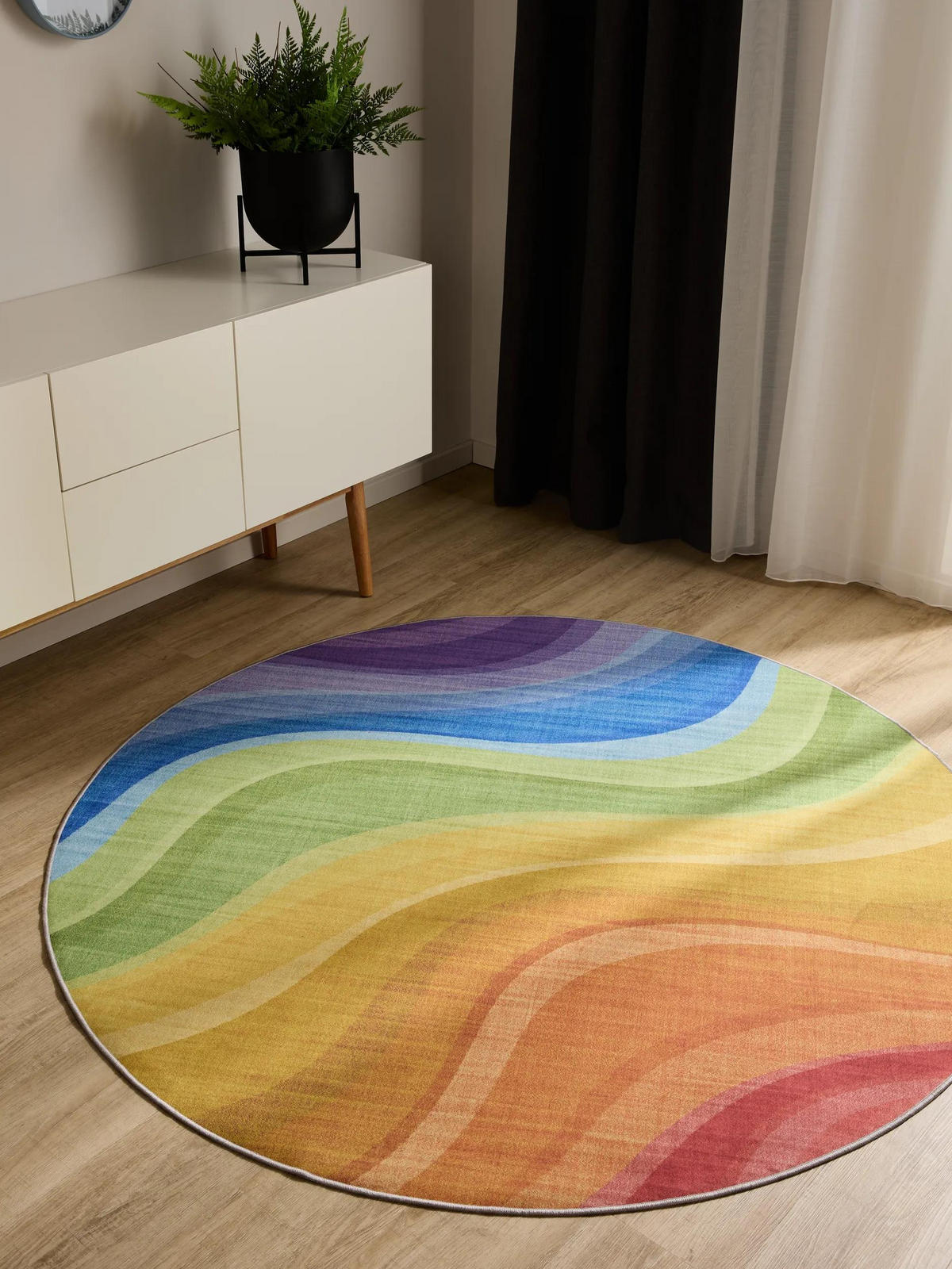 TEPPICH George waschbar ø 120 cm rund - Lila/Multicolor, Kunststoff (120/120cm) - benuta
