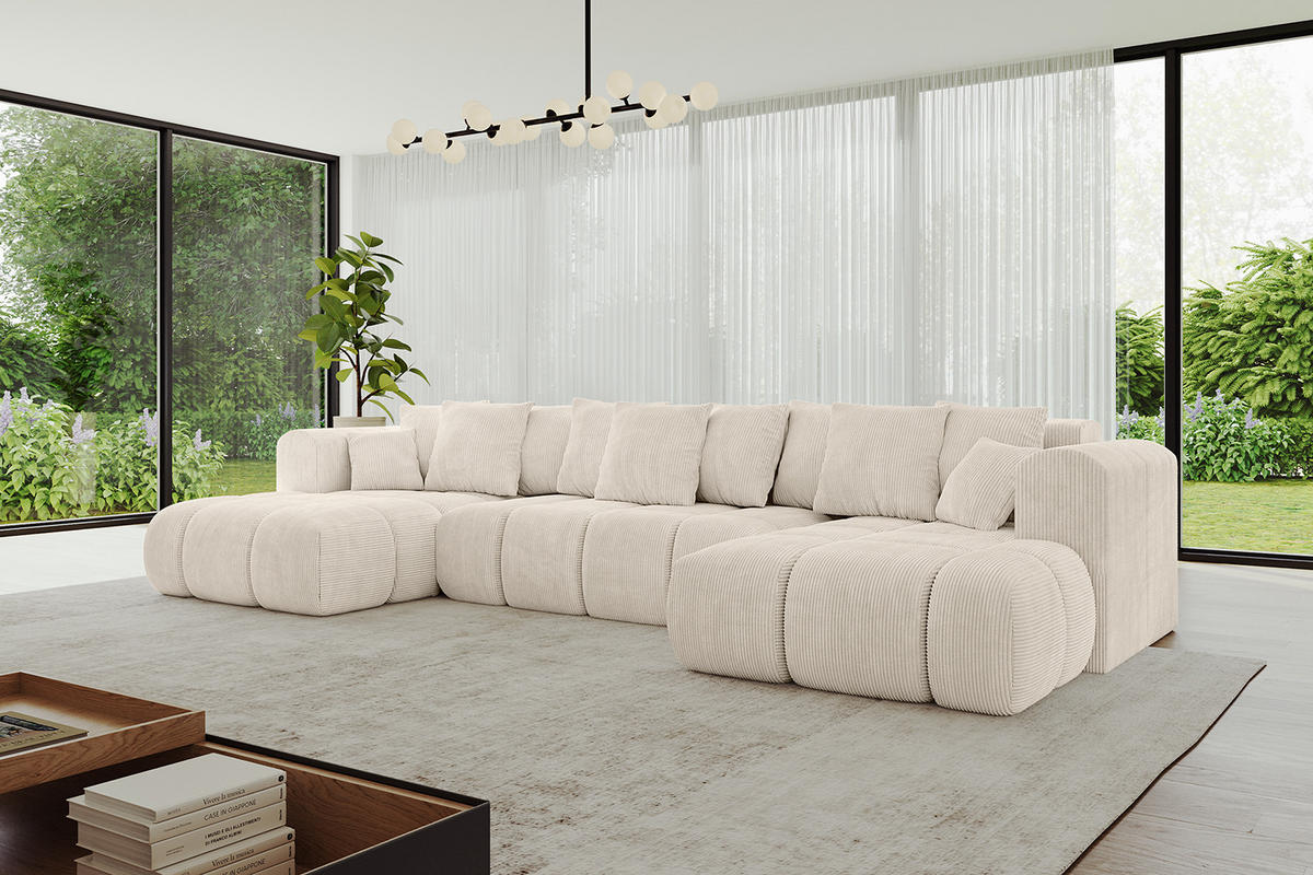 WOHNLANDSCHAFT Ottomane Links CLOUD-U-v1 414x180x40 Beige Cord - Beige, Holzwerkstoff/Kunststoff (414/90/180cm) - ALTDECOR