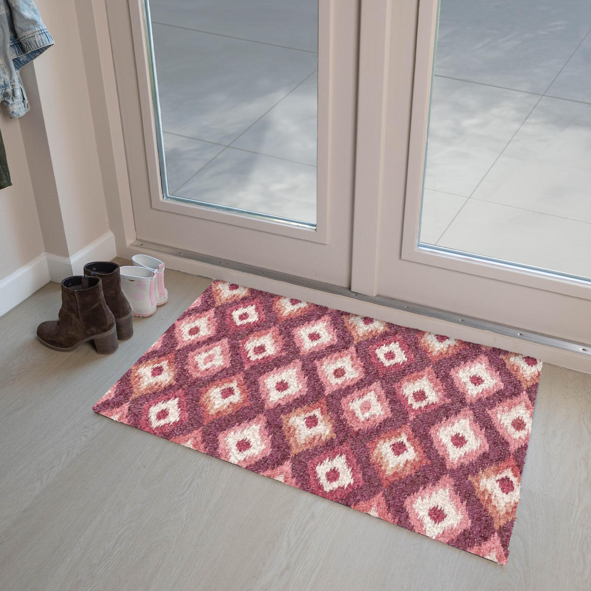 ROHOŽKA Diamantové tvary - Růžová - Vzor - Textura 90x60 cm - bobulová, plast/umělá hmota (90/0.4cm) - MuchoWow