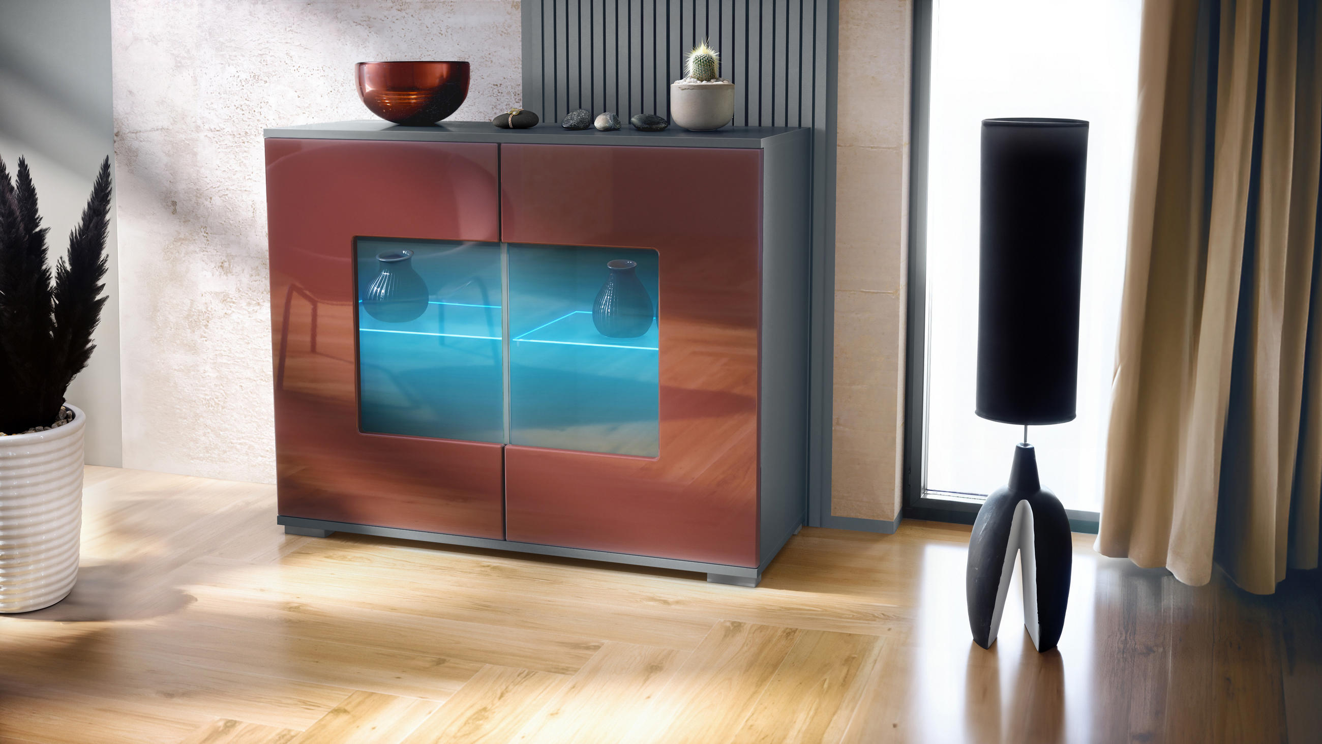 KOMMODE Grömitz Bordeaux Hochglanz - Bordeaux, Holzwerkstoff (92.5/75.5/35cm) - Vladon