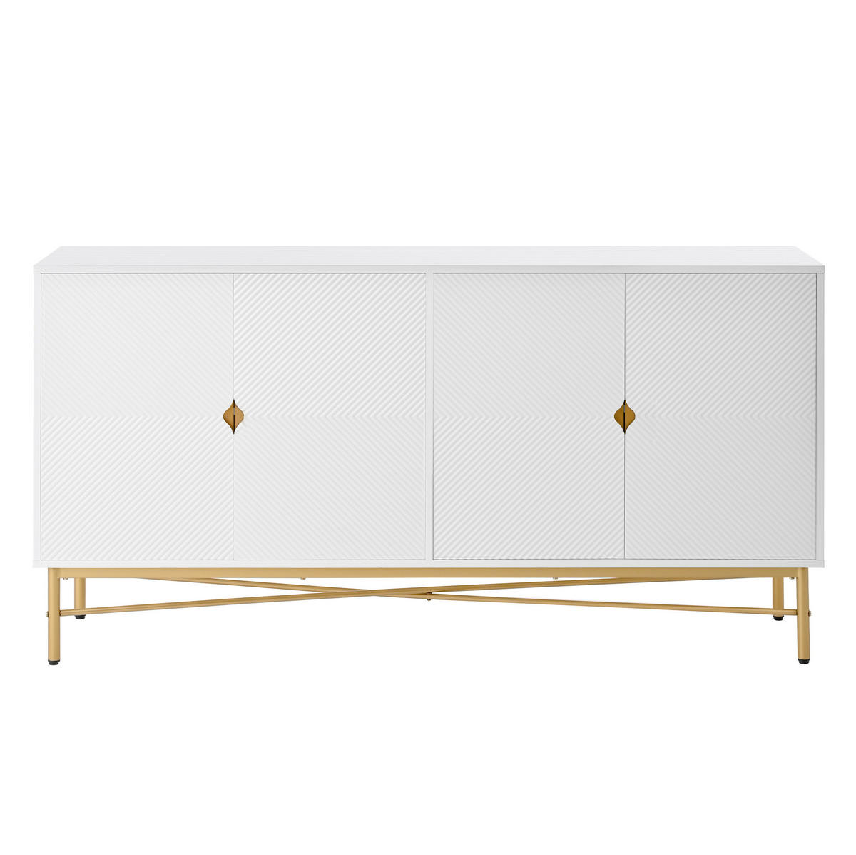 SIDEBOARD 160/40/82 cm in Weiß mit 4 Türen, Soft-Close und Goldakzenten - Weiß, Holzwerkstoff (160/82/40cm) - Flora Grace
