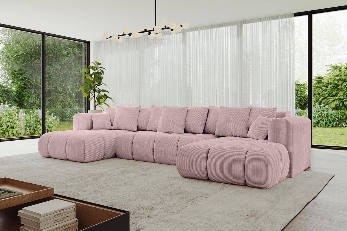 WOHNLANDSCHAFT Ottomane Links CLOUD-U-v1 414x180x40 Rosa Cord - Rosa, Holzwerkstoff/Kunststoff (414/90/180cm) - ALTDECOR