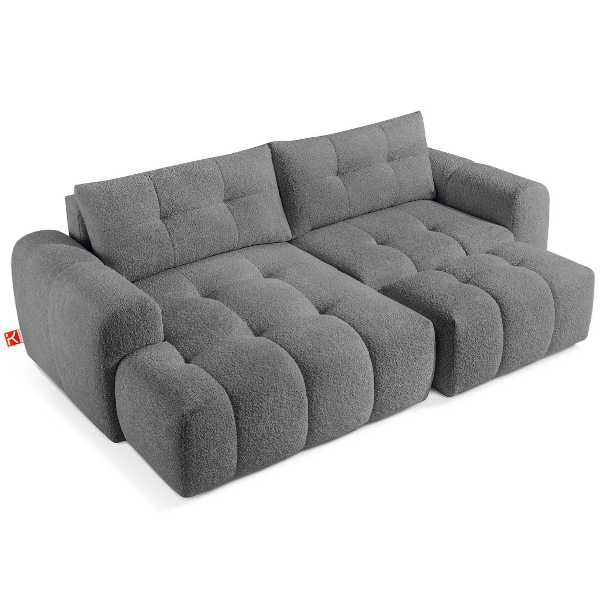 ECKSOFA MIT HOCKER RAVIA, Bouclé, Dunkelgrau - Dunkelgrau, Holz/Textil (96/50cm) - KONSIMO®