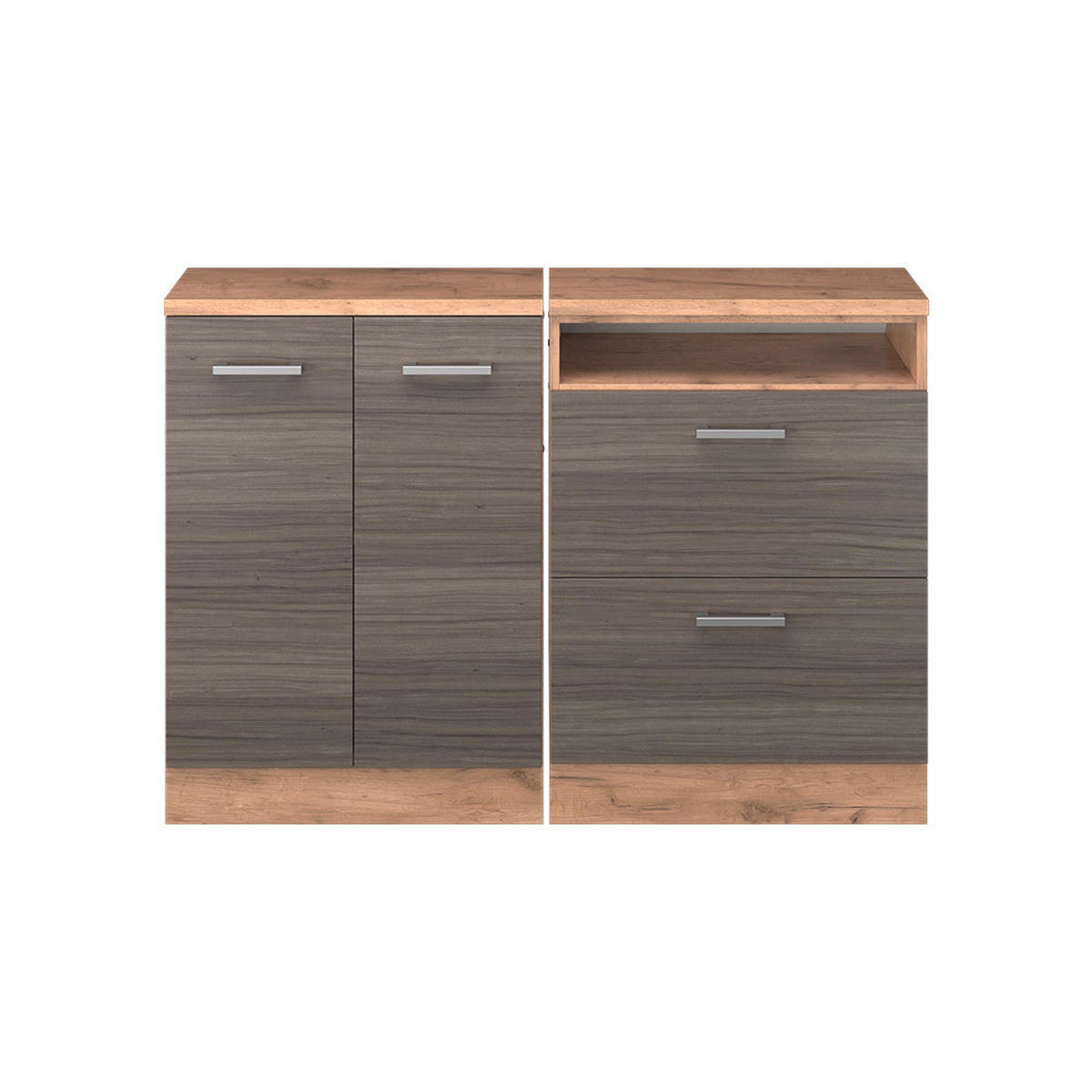 KUHINJSKI ORMAR ZA KOSINE KROVA R-Line Plemenita Siva 120 cm Set od 2 korpusa ormara, dubina 60 cm - hrast medunac/siva, drvni materijal (120/83.8/60cm) - Vicco