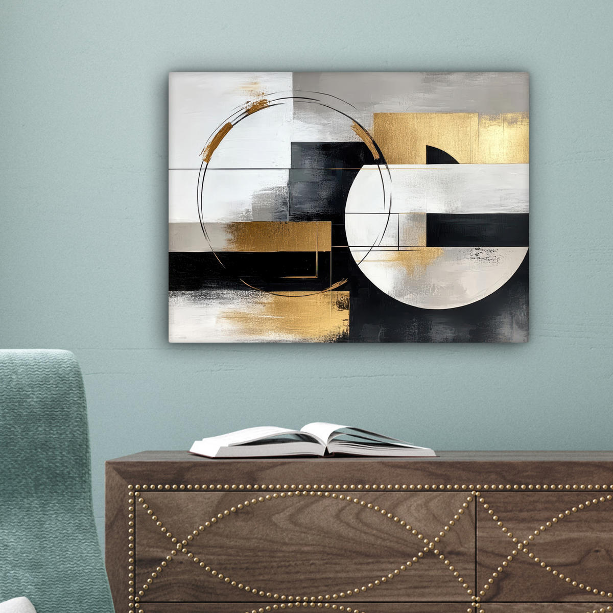 LEINWANDBILD - Abstrakt - Gold - Silber - Formen - Ästhetik - 40x30 - Wanddeko - Multicolor, Textil (40/30cm) - MuchoWow