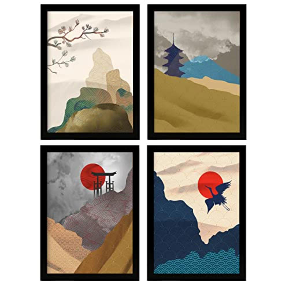 POSTER Set mit 4 Japanische Harmonie Ästhetische A3 Rahmenlos - Klar, Papier (29.7/3cm) - Nacnic