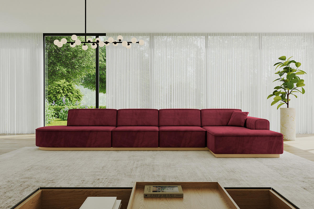ECKSOFA Ottomane Rechts IREA-L3-v2 - 403x165x81 cm Bordeauxrot - Bordeaux, Holzwerkstoff/Textil (403/165cm) - ALTDECOR