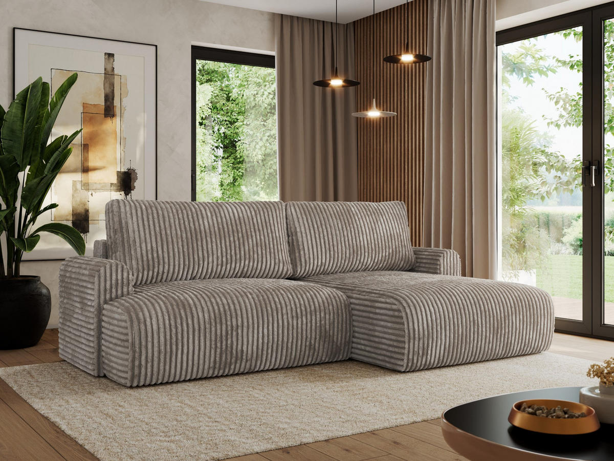 ECKSCHLAFSOFA TONO L Hellbraun Cord - rechts - Hellbraun/Schwarz, Kunststoff/Textil (150/260cm) - MKS