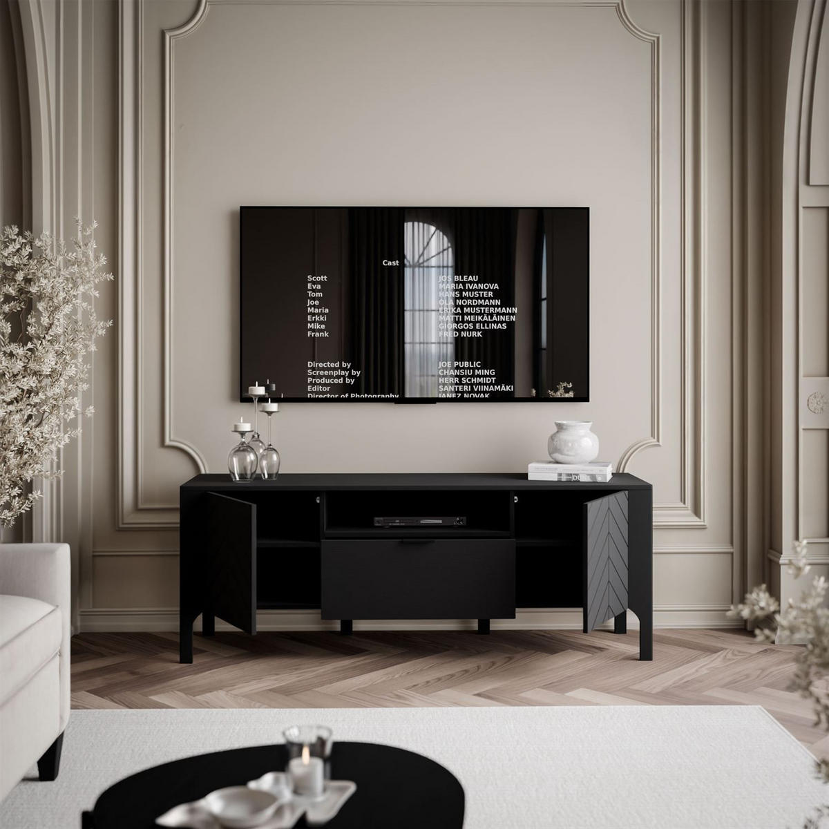 TV-SCHRANK LUMI mit Schublade 160 cm, Schwarz - Schwarz, Holzwerkstoff (160/57/41cm) - Lookway