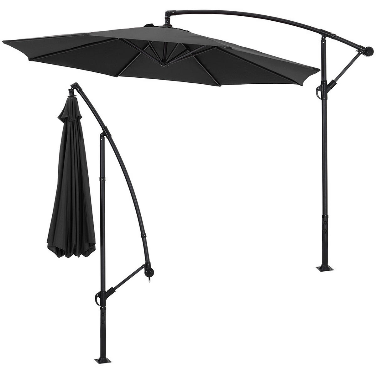 AMPELSCHIRM aus Polyester Metall in Schwarz und befüllbarer Kunststoff-Sockel mit dem Rollen UV-Schutz wetterfest drehbar 360° neigbar 60° 3 x 2.6m - Schwarz, Metall (260/50cm) - Livingandhome