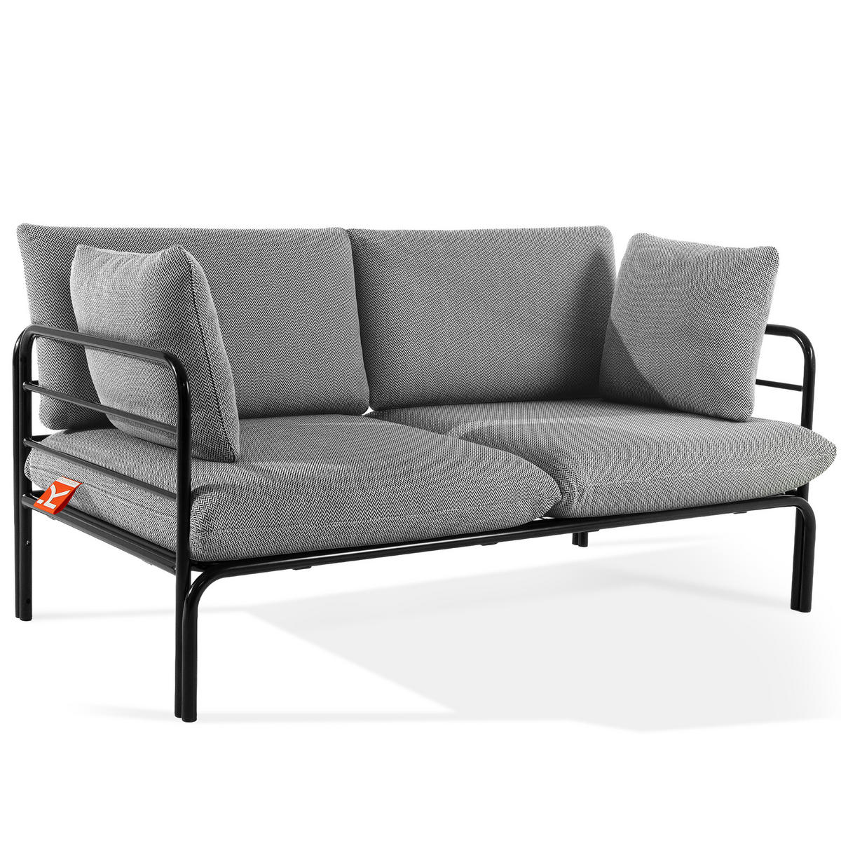 GARTENSOFA RAMBE 2-Personen mit Kissen, Anthrazit - Anthrazit/Schwarz, Textil/Metall (150/80/80cm) - KONSIMO®