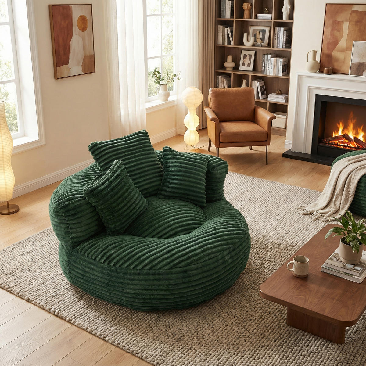 SITZSACK in Chenille mit 3 Kissen - Grün, Textil (108/52/108cm) - Urban Meuble