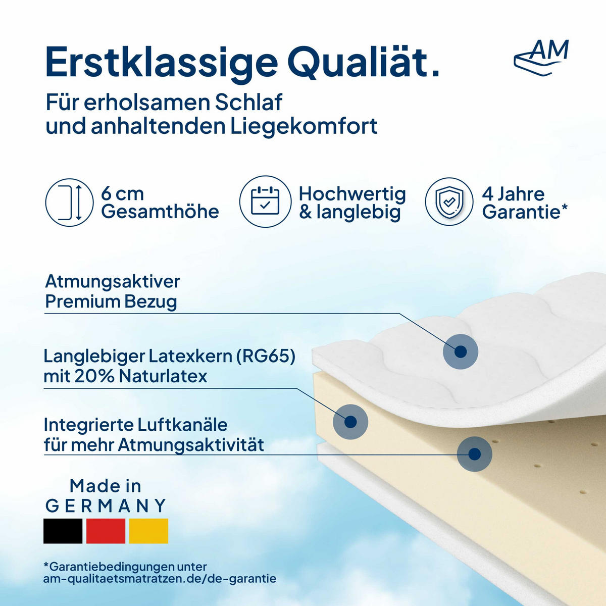 LATEXTOPPER 90/210 cm - 6cm Höhe & Tencel Bezug - Weiß, Textil (90/210cm) - AM Qualitätsmatratzen