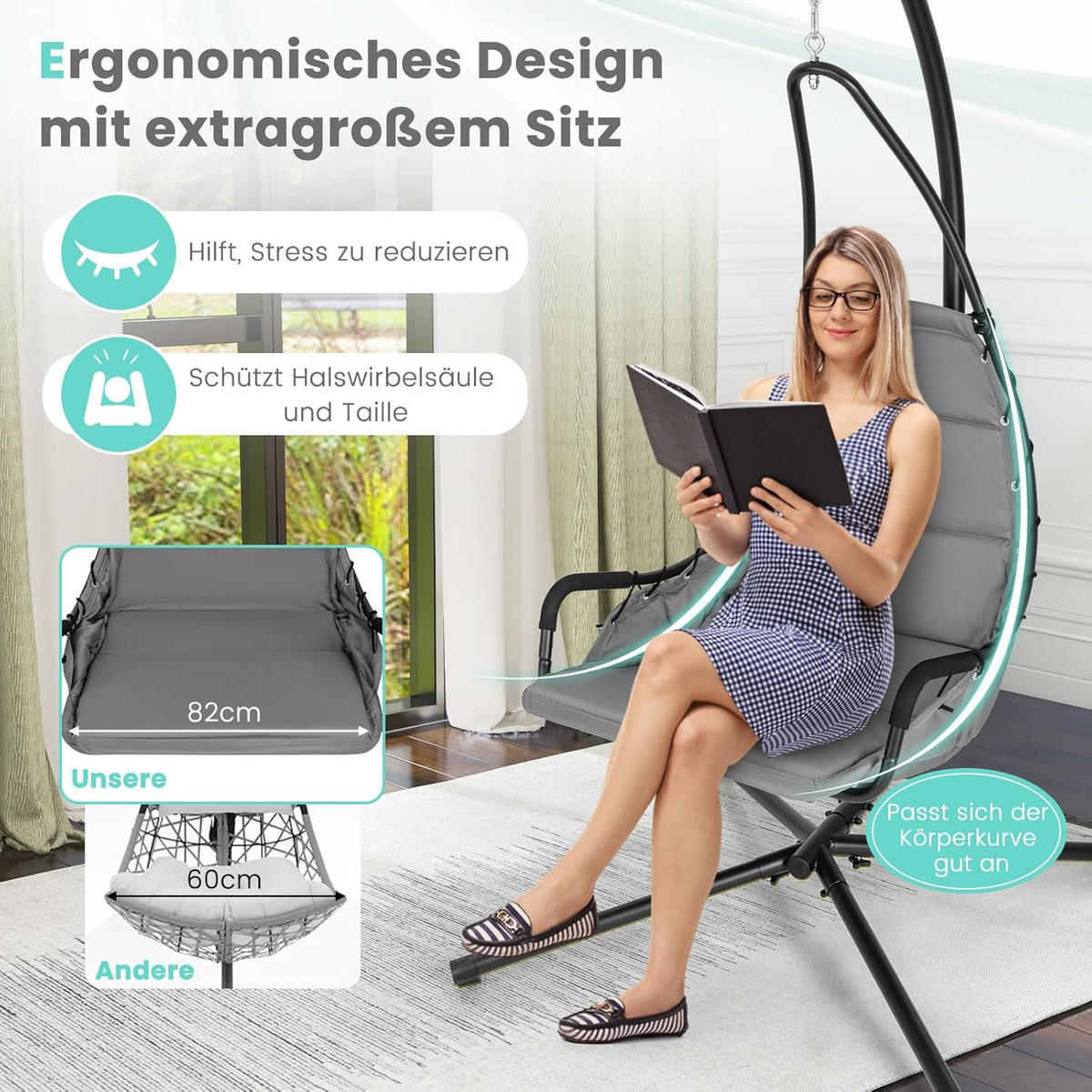 HÄNGESESSEL Grau - Grau, Metall (105/251/101cm) - COSTWAY