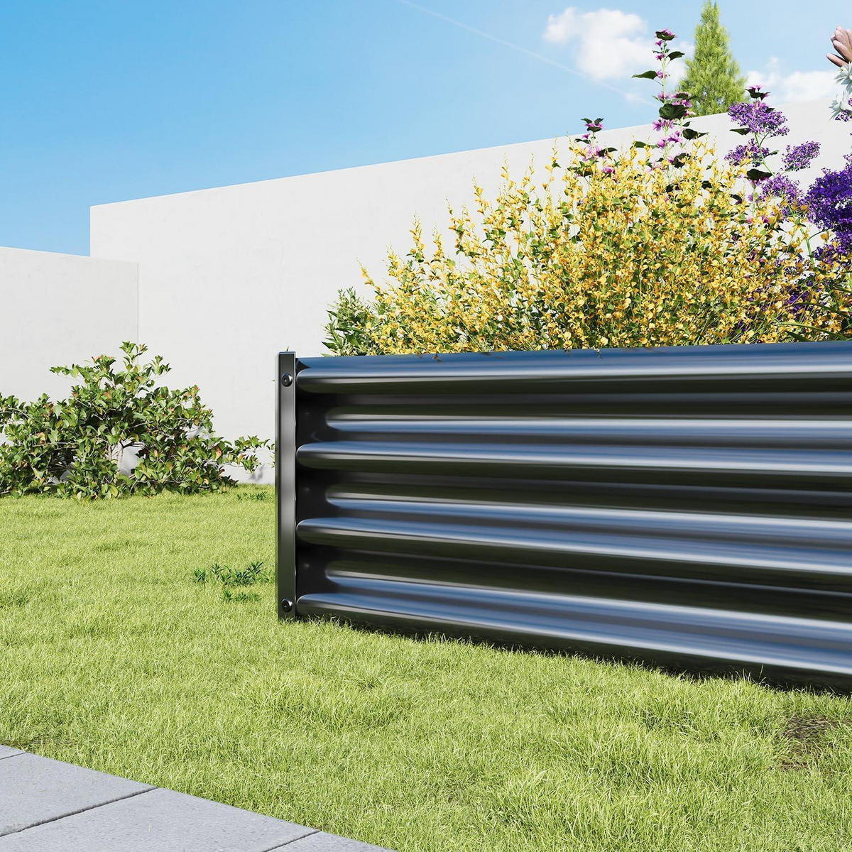 HOCHBEET-SET Metall Schwarz 180 x 90 x 30 cm - Schwarz, Metall (90/30/180cm)