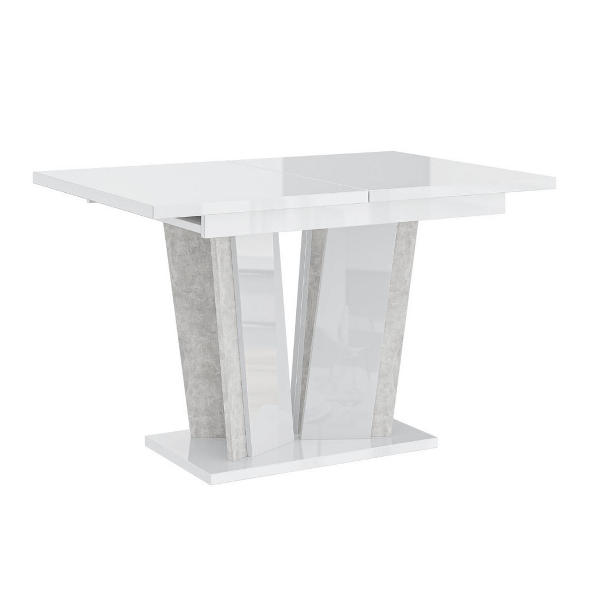 ESSTISCH Ausziehbar 120 - 160 cm Weiß Hochglanz und Grau Betonoptik - Weiß Hochglanz/Grau, Holzwerkstoff (120/80/75cm) - PROSPERO