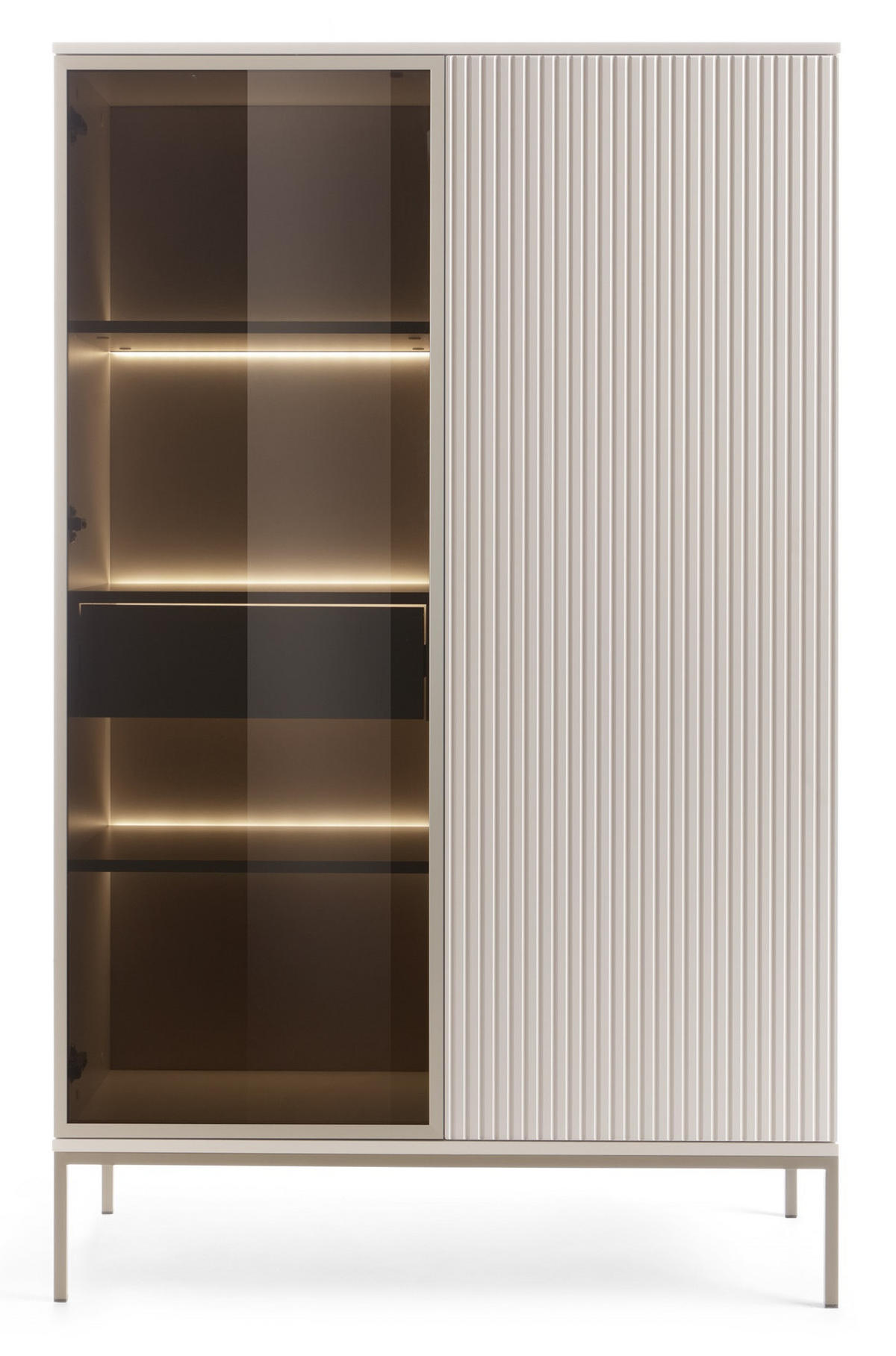 VITRINENSCHRANK 160 cm Haller, Led, Schubladen, Kaschmir - Beige, Holz (104/166/39cm) - Emporius