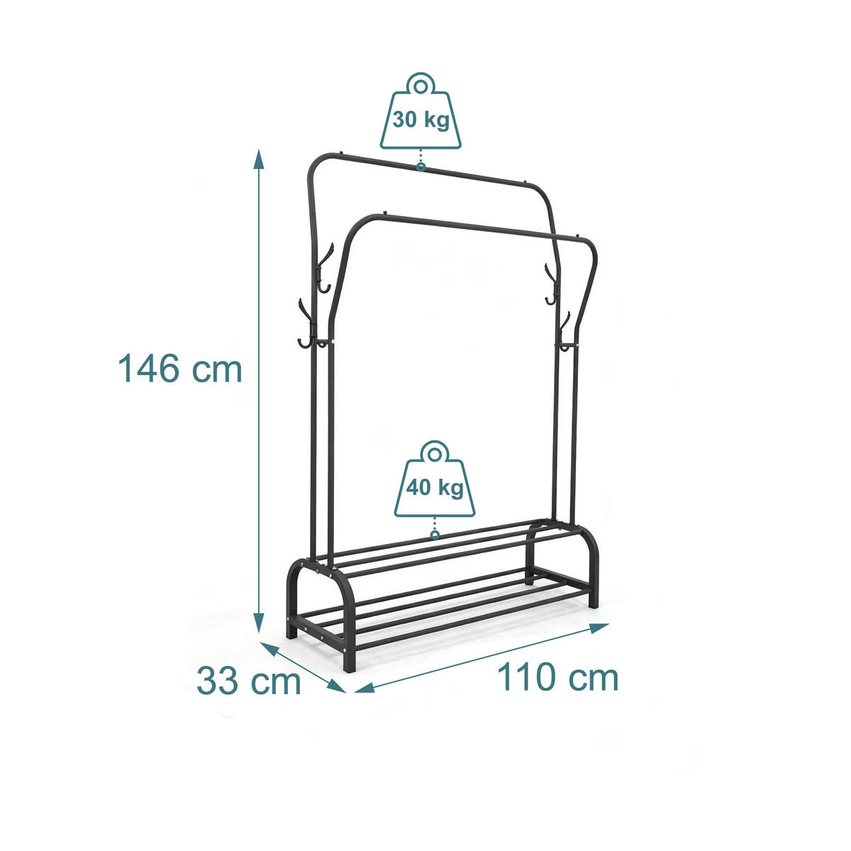 KLEIDERSTÄNDER - Schwarz, Kunststoff/Metall (110/146/33cm) - Relaxdays