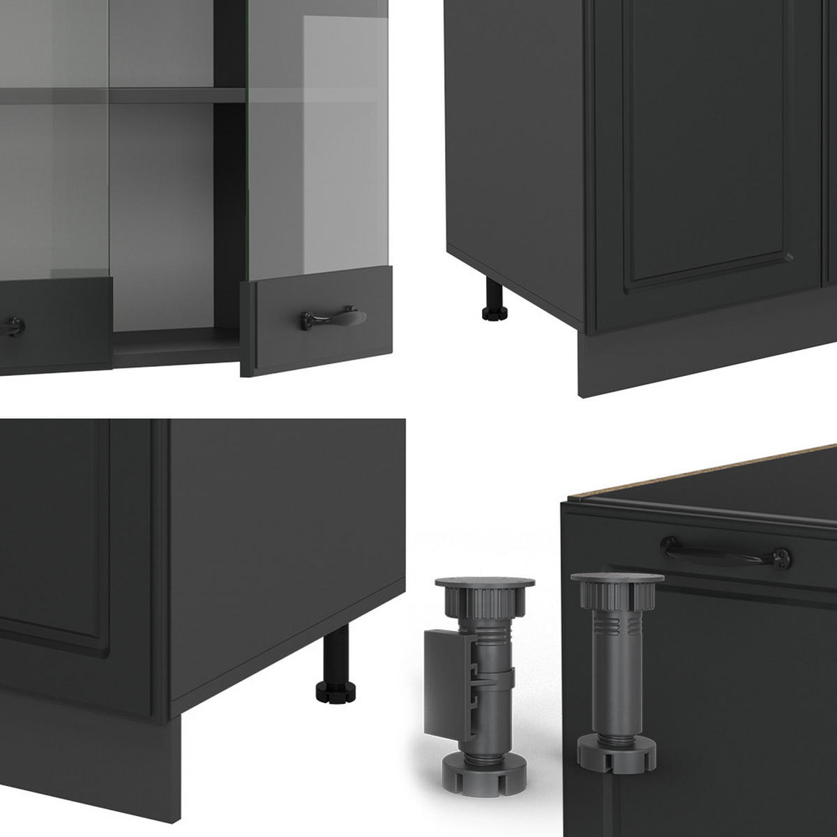 KÜCHENZEILE R-Line Anthrazit Landhaus/Anthrazit 300 cm mit Hochschrank, ohne Arbeitsplatte - Anthrazit, Holzwerkstoff (300/81.6/46cm) - Vicco