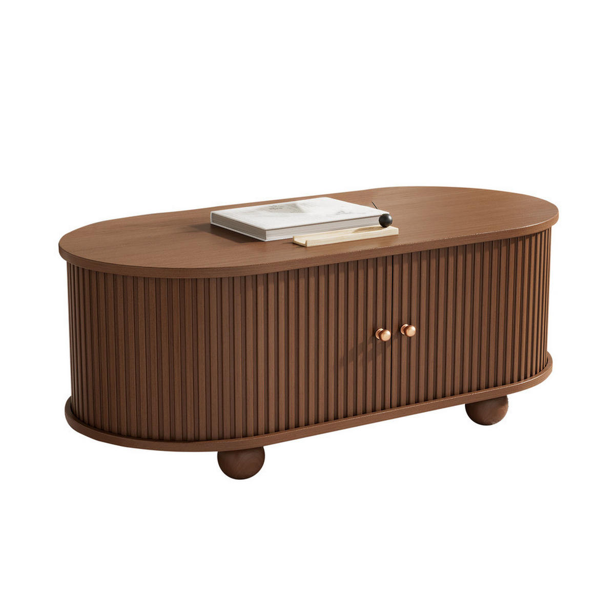 COUCHTISCH 100x50cm Nussbaum 360° Schiebetür Stauraum Multifunktion 4 Beine - Braun, Holz (112/59.5/11cm) - FLIEKS