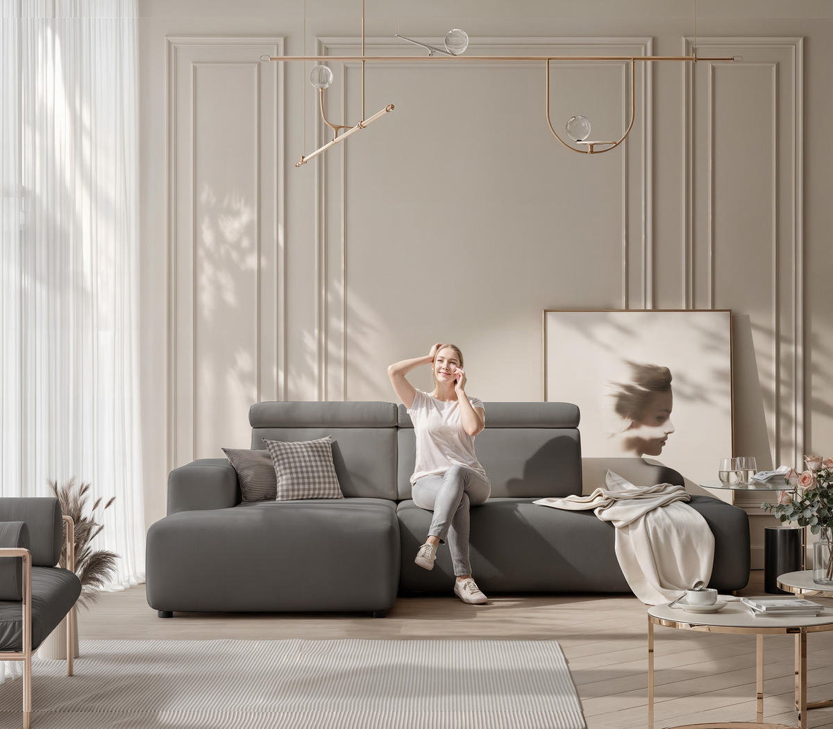 ECKSOFA RICO Links, Stoff Dunkelgrau - Dunkelgrau, Textil (260/186cm) - Idohome