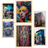 POSTER Set Mit 6 Graffiti Bunte Straßenkunst Frida Einstein Teresa Jackson A3 & A4 Rahmen Aus Hellem Holz - Beige, Papier (29/3cm) - Nacnic