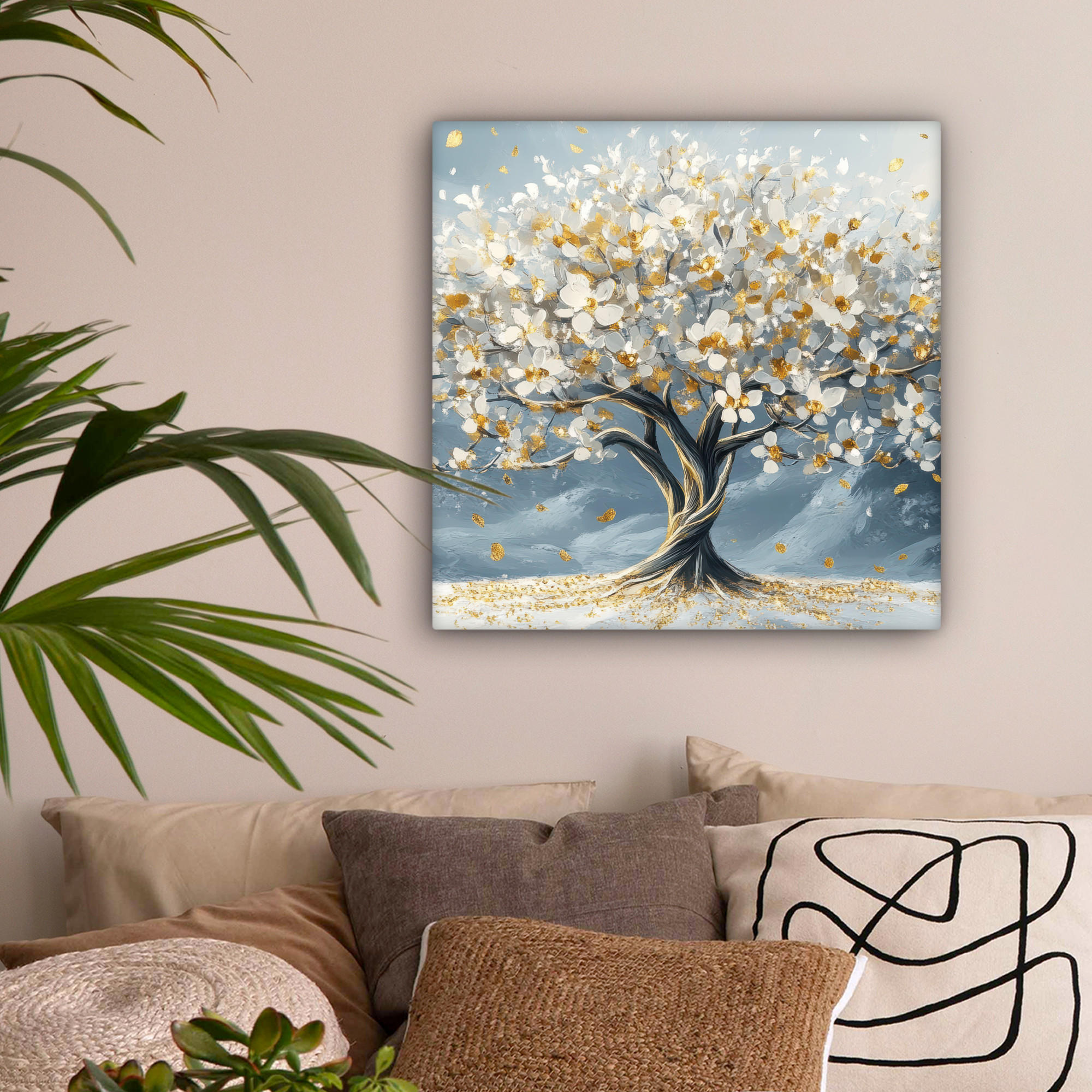 LEINWANDBILD Baum - Winter - Baum des Lebens - Modern - Gold 50x50 cm - Goldfarben, Textil (50/50cm) - MuchoWow