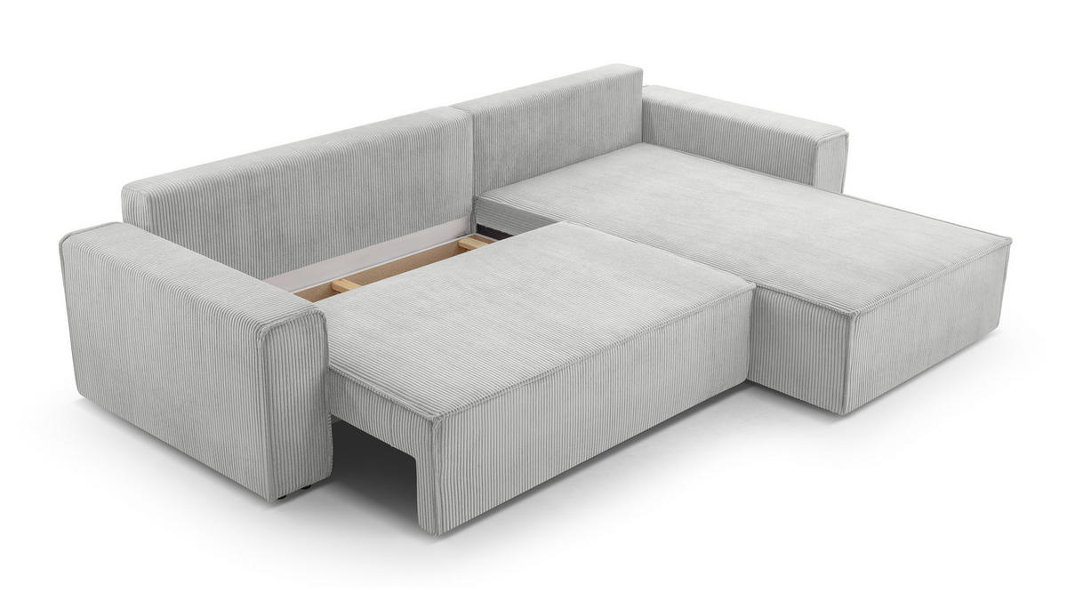 ECKSOFA L Form Cedria Hellgrau 287/145/85 cm mit Schlaffunktion - Hellgrau/Schwarz, Kunststoff/Textil (287/145cm) - AX Living