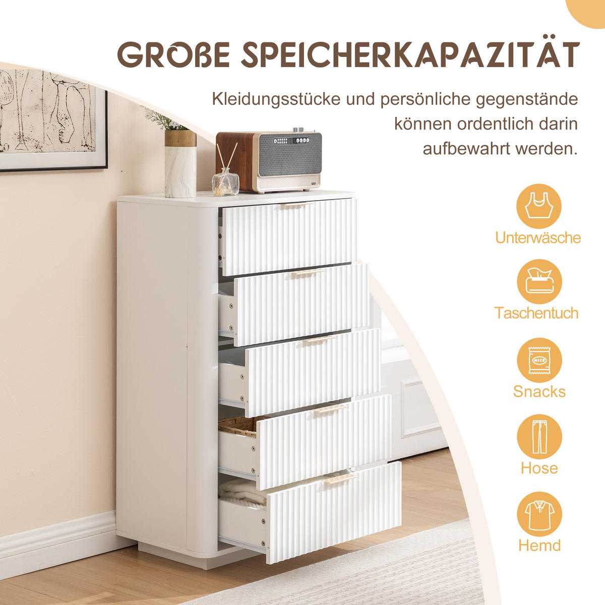 KOMMODE Weiß 70/40/108 cm - Weiß, Holzwerkstoff (70/108/40cm) - PANGIVO