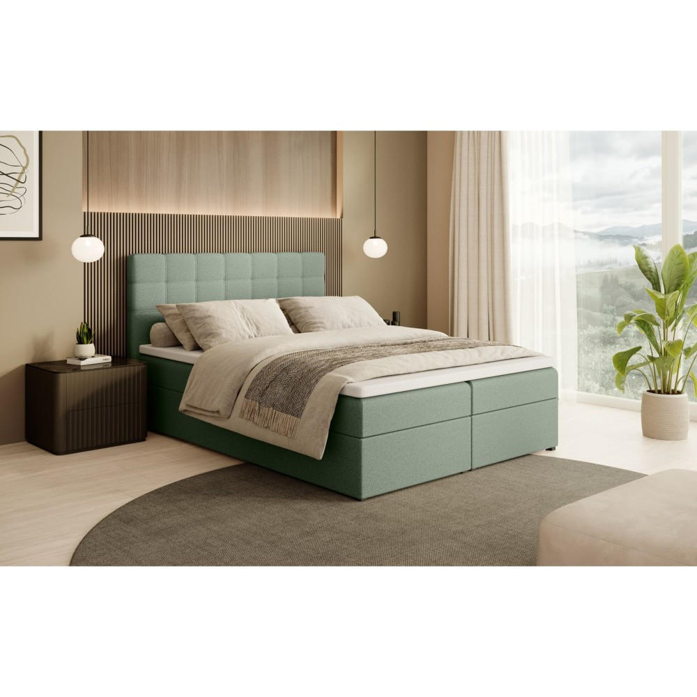 POLSTERBETT Topiq I 144/203/103 grün, Bouclé-Stoff - Grün, Holzwerkstoff (140/200cm) - Beautysofa